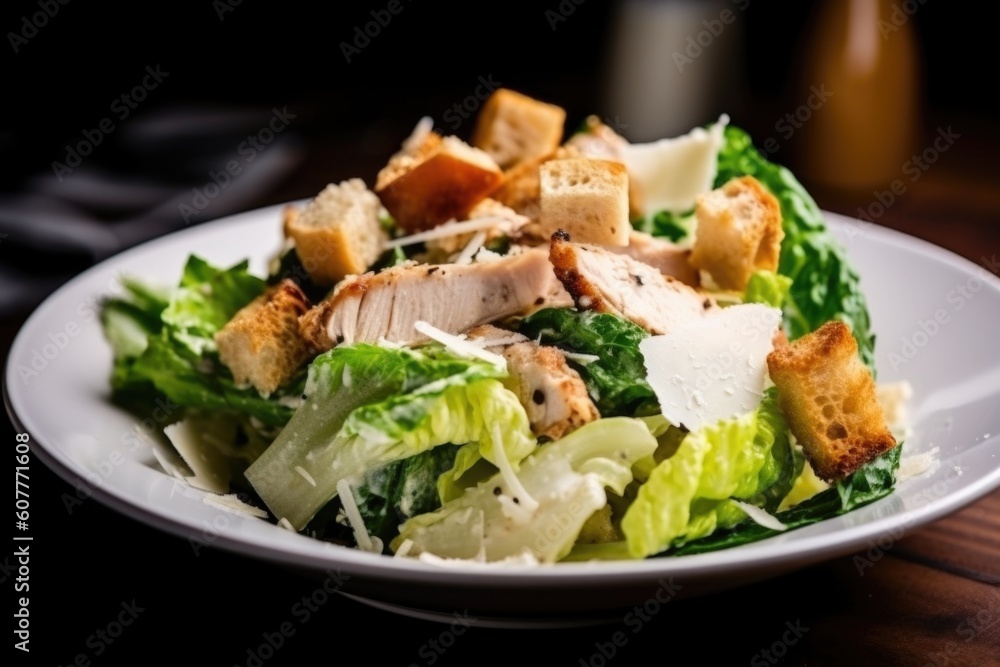 delicious chicken caesar salad, with crisp romaine and creamy dressing, created with generative ai delicious chicken caesar salad, with crisp romaine and creamy dressing, created with generative ai
