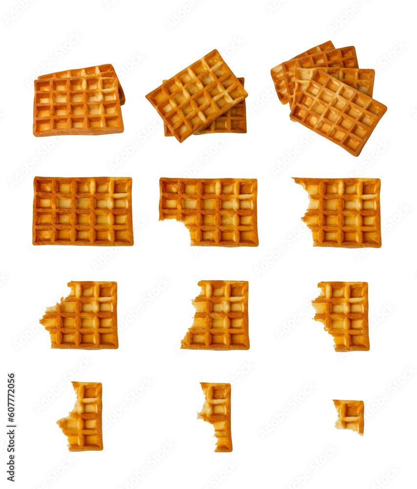 Belgian Waffle Isolated, Square Waffled Cookie, Soft Golden Belgian Waffles, Wafer Biscuit Breakfast