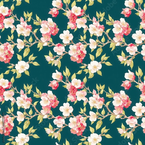Seamless floral pattern with sakura flowers  tileable  Generative AI