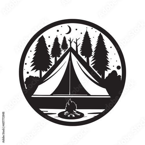 black and white camping logo design vector