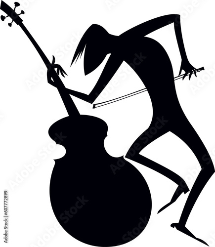 Musician playing cello. Original silhouette. 
Musician playing cello with inspiration. Black silhouette on white background
