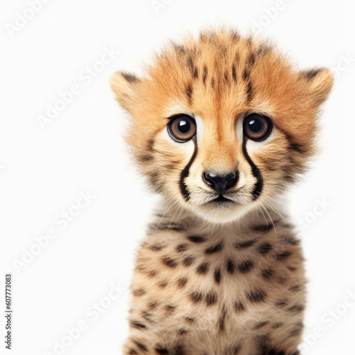 Cute baby Cheetah isolated on a white background. Generative AI