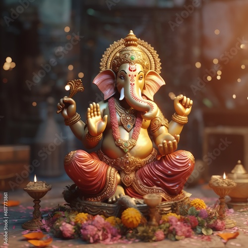 Illustration of lord Ganesha for ganesh chaturthi, Generative ai © rajesh