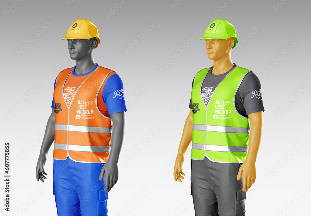 Kit Mannequin with Safety Vest and Helmet Mockup Stock Template Adobe Stock