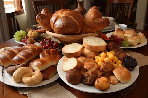 plate of breads, with each different variety and shape, created with generative ai