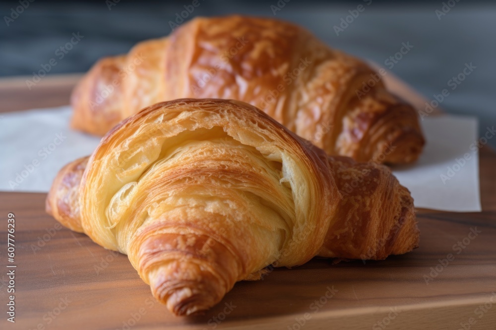 homemade croissant, flaky and golden brown on the outside with soft and buttery interior, created with generative ai homemade croissant, flaky and golden brown on the outside with soft and buttery interior, created with generative ai