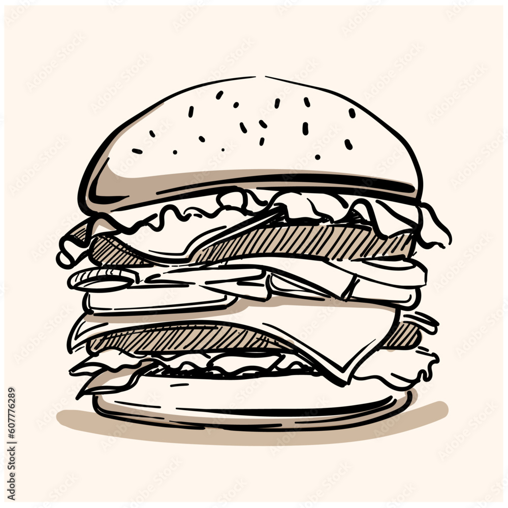 a big burger sketch. line art and great image to use a big burger sketch. line art and great image to use