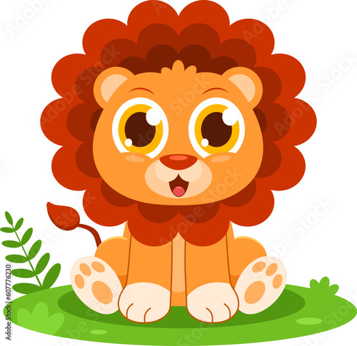 Cute Baby Lion Animal Cartoon Character. Vector Illustration Flat Design Isolated On Transparent Background