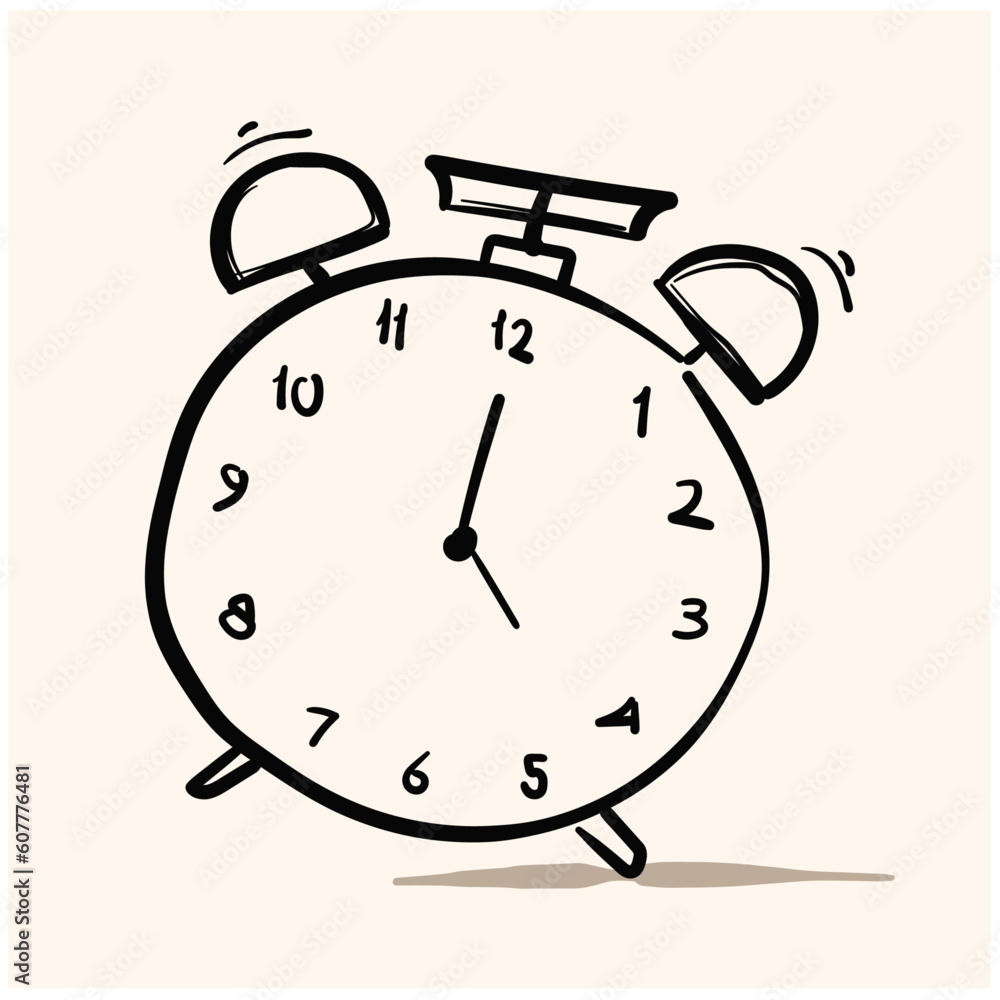 hand drawn of alarm clock with background cream hand drawn of alarm clock with background cream