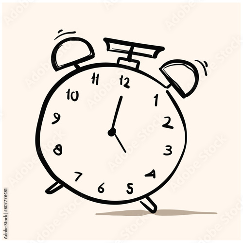 hand drawn of alarm clock with background cream