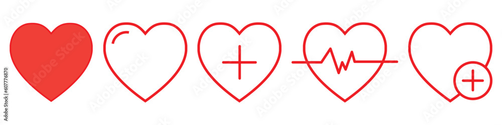 Heart icons set. Heartbeat, nubes, pulse, heart beat, cardiogram, medicine, health sumbol collection. Love passion concep line style icon - stock vector.EPS 10