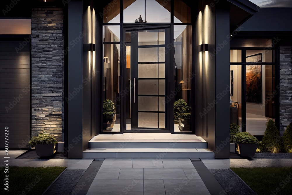 modern, sleek entrance with glass and metal accents, created with generative ai modern, sleek entrance with glass and metal accents, created with generative ai