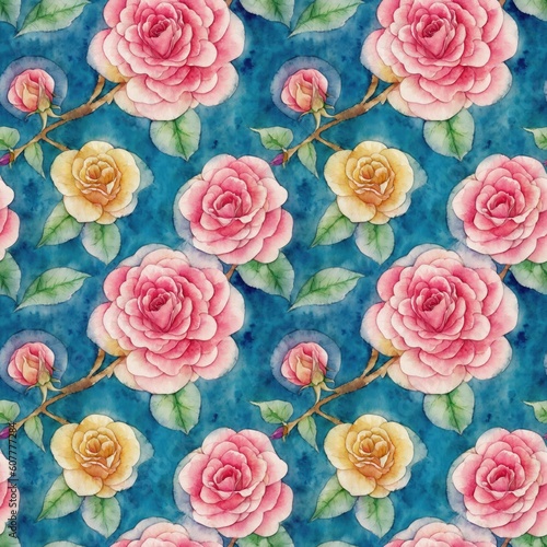 Seamless floral pattern with Rose flowers  tileable  Generative AI
