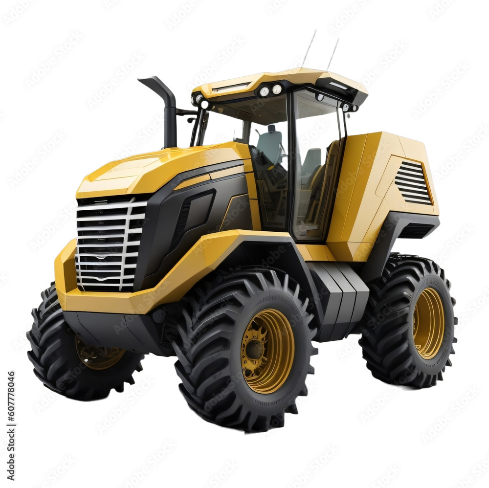 EV Tractor, Future Tractor, Farming vehicle with futuristic design, isolated, transparent background, no background. Generative AI.