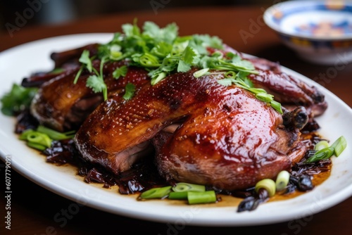 roast duck with szechuan peppercorn and scallions, created with generative ai