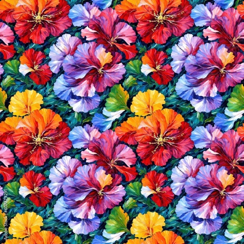 Seamless floral pattern with Hibiscus flowers  tileable  Generative AI