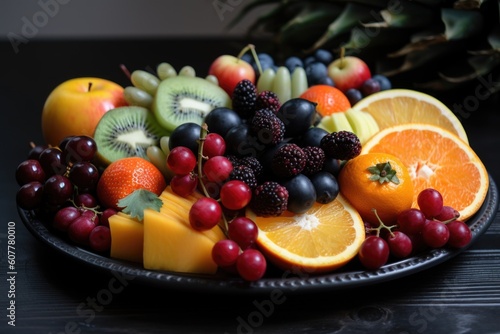 plate of fresh  juicy fruits for a boost of immunity  created with generative ai