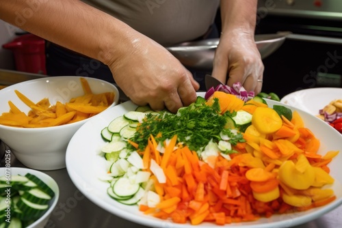 a cook preparing a plate of fresh, colorful vegetables, created with generative ai