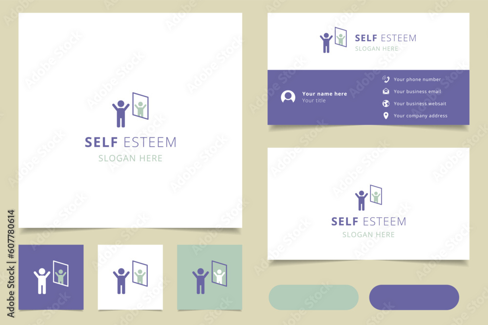 Self esteem logo design with editable slogan. Branding book and business card template.