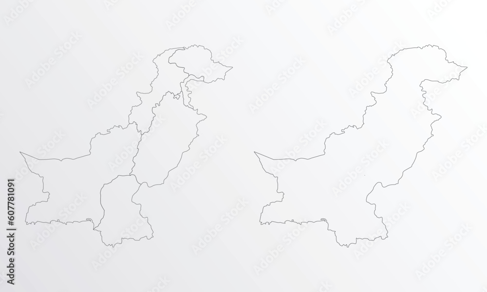 Obraz premium Black Outline vector Map of Pakistan with regions on white background