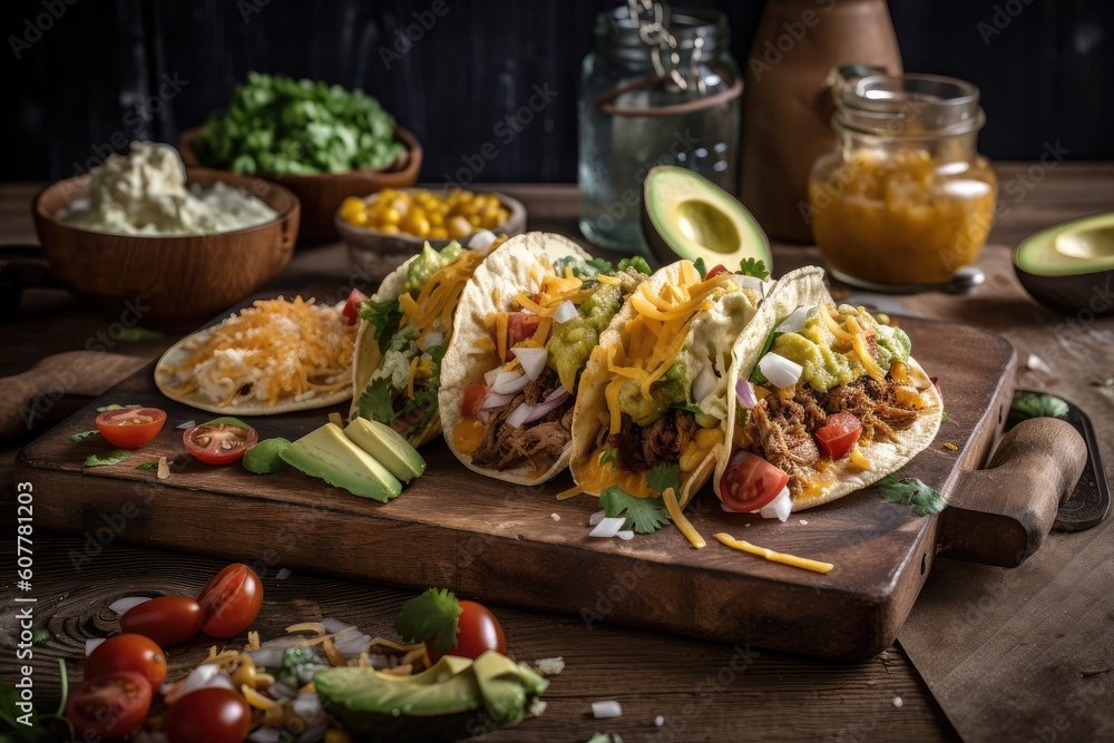 plate of tacos, with variety of fillings, for casual and easy meal, created with generative ai plate of tacos, with variety of fillings, for casual and easy meal, created with generative ai