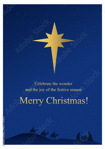 Happy Christmas Wishes, E Card, Greetings, Star of Bethlehem Star Background Vector Design