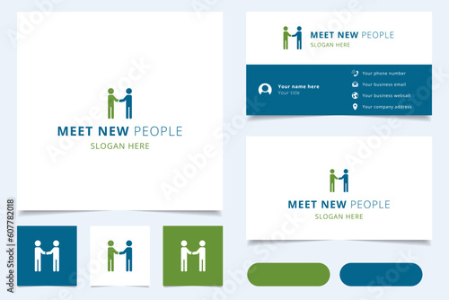 Meet new people logo design with editable slogan. Branding book and business card template.