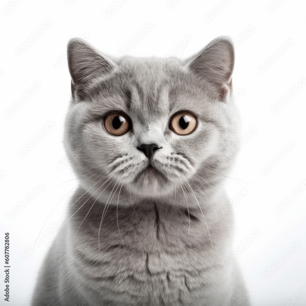 Cute British cat isolated on a white background. Generative AI Cute British cat isolated on a white background. Generative AI