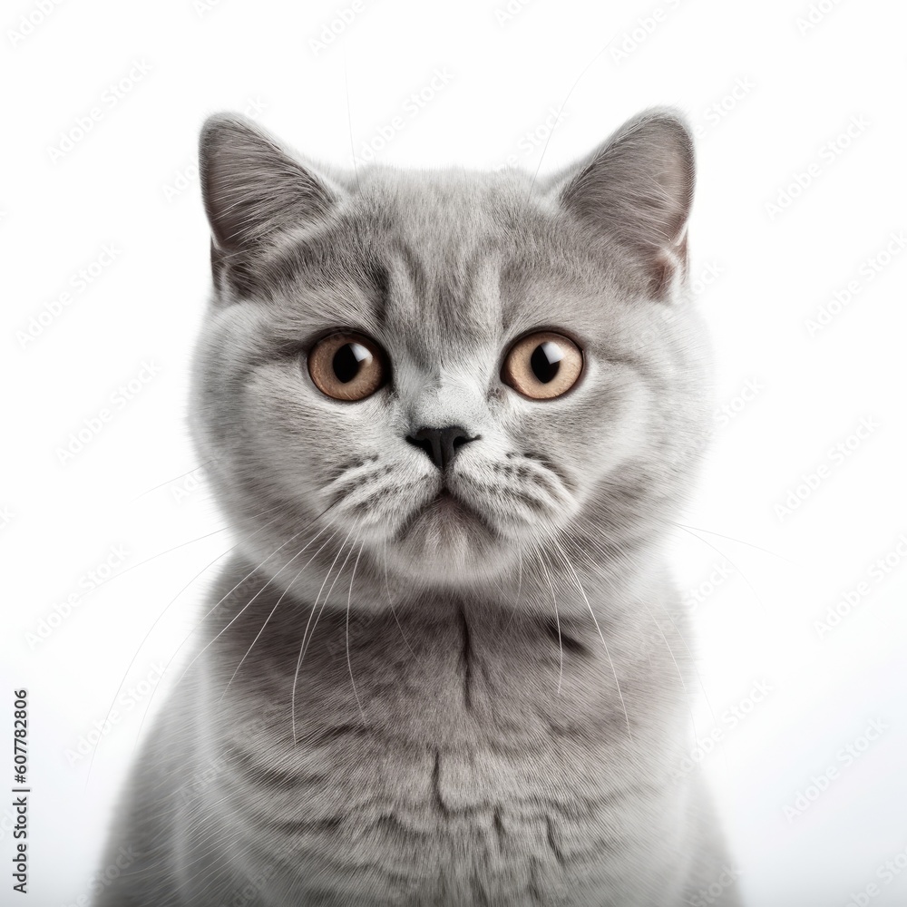 Cute British cat isolated on a white background. Generative AI