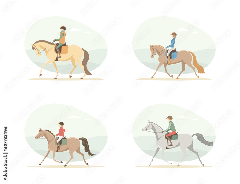 Children ride horses in nature Children ride horses in nature