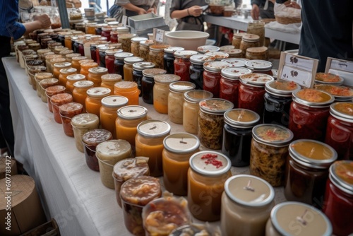 fermented foods market, with vendors showcasing a variety of fermented products, created with generative ai