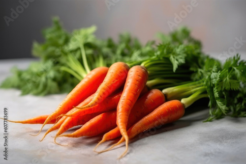 Carrots for delivery food, on white table. Generative AI