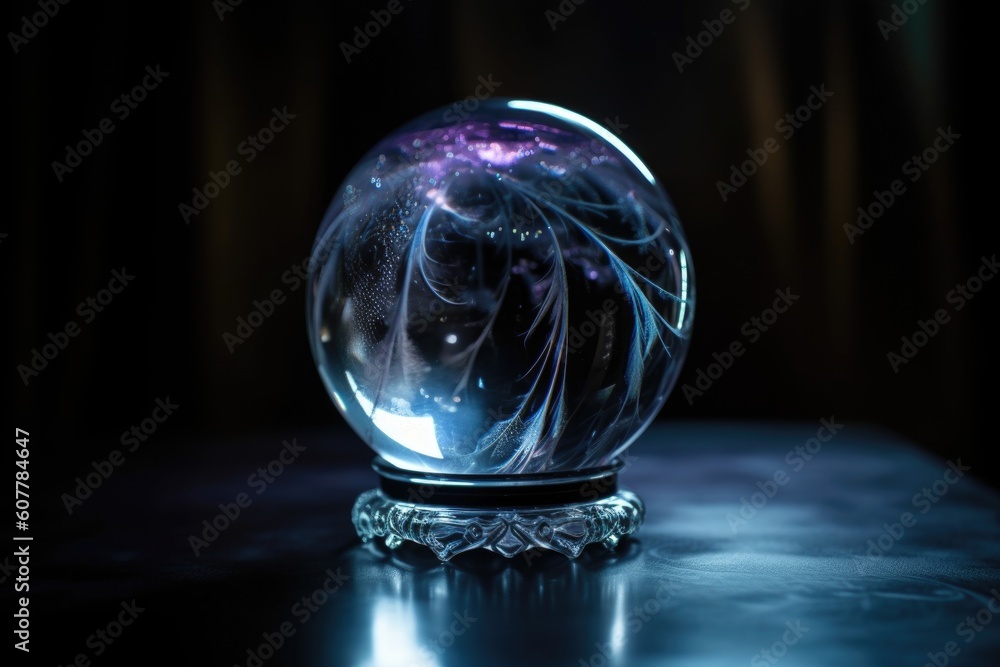 close-up of crystal ball, with magical swirls and flashes of light, created with generative ai