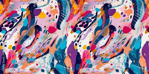 Seamless pattern: abstract oil and watercolor painting, paint blots and expressive line. AI