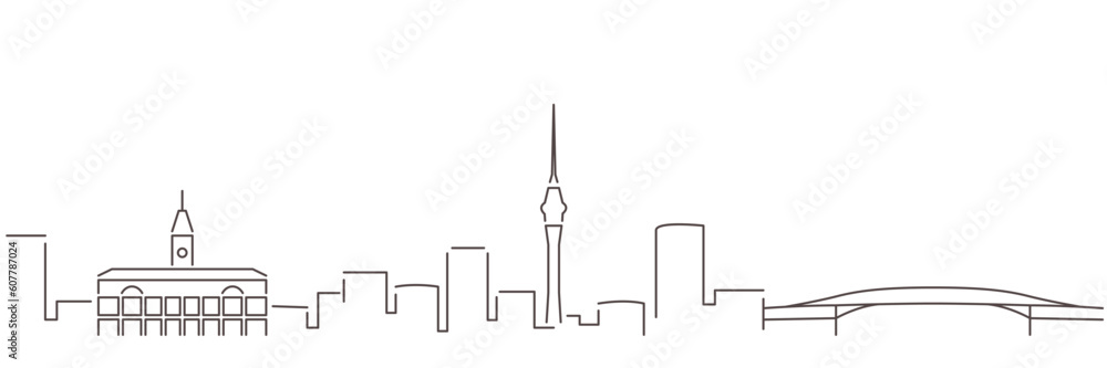 Auckland Dark Line Simple Minimalist Skyline With White Background Auckland Dark Line Simple Minimalist Skyline With White Background