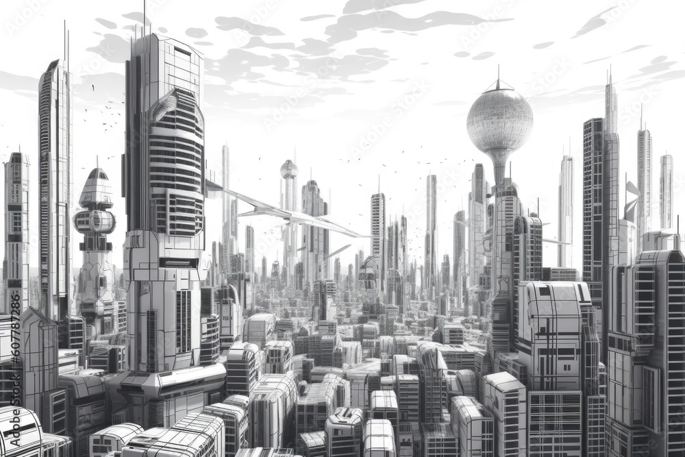 a futuristic city built on geometric foundations, with towering skyscrapers and sleek architecture, created with generative ai a futuristic city built on geometric foundations, with towering skyscrapers and sleek architecture, created with generative ai