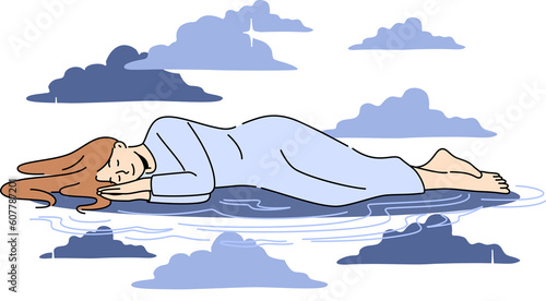 Salm woman sleep in dark night sky