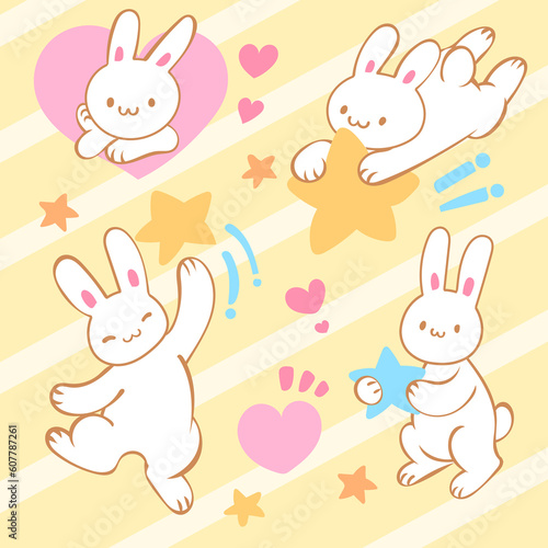 set of easter rabbits cute joyful