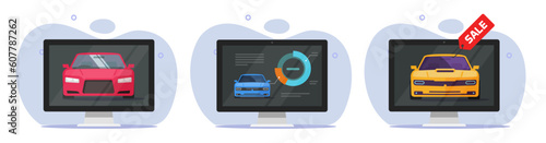 Car computer check test vector icon, online vehicle sale store dealer shop service, auto automobile diagnostic maintenance repair info digital verification graphic illustration image clipart