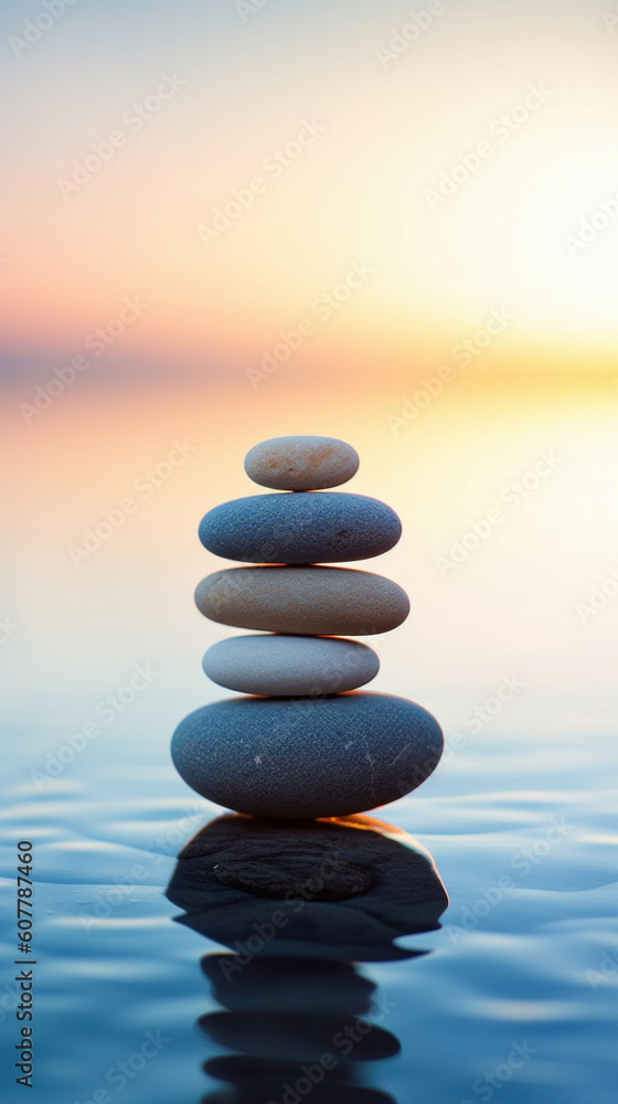 zen stones on water. balance, peace and meditation. generative ai