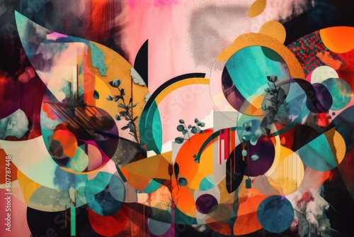 abstract collage with vivid colors and unique shapes  created with generative ai