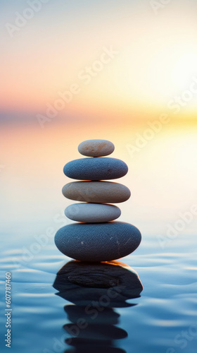 zen stones on water. balance, peace and meditation. generative ai