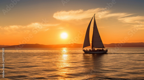sailboat on sea at sunset. journey and freedom concept. generative ai