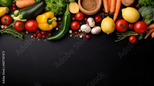 Top view of assorted vegetables with customizable space for text. Copy space. AI generative