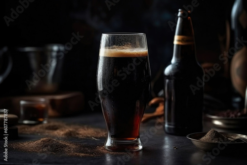 Indulgence in Every Sip: Dark Beer Temptation. Generative AI