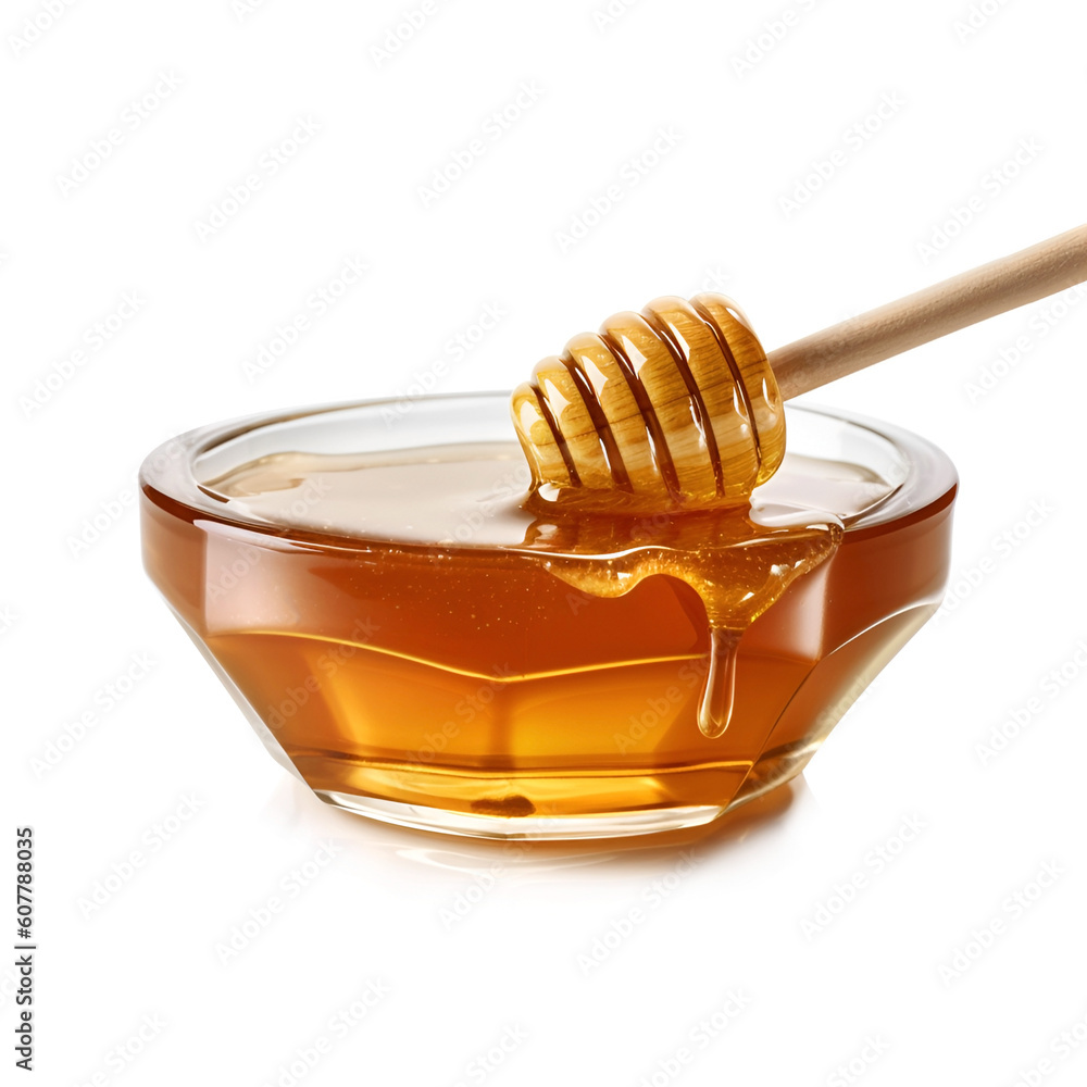 Liquid honey on white backgrounds. Generated AI Liquid honey on white backgrounds. Generated AI