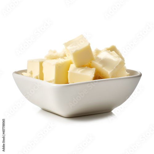 Butter in white plate on white backgrounds. Generated AI
