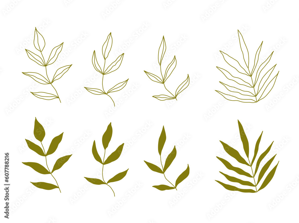 Set of leaves. Hand drawn abstract modern art Set of leaves. Hand drawn abstract modern art