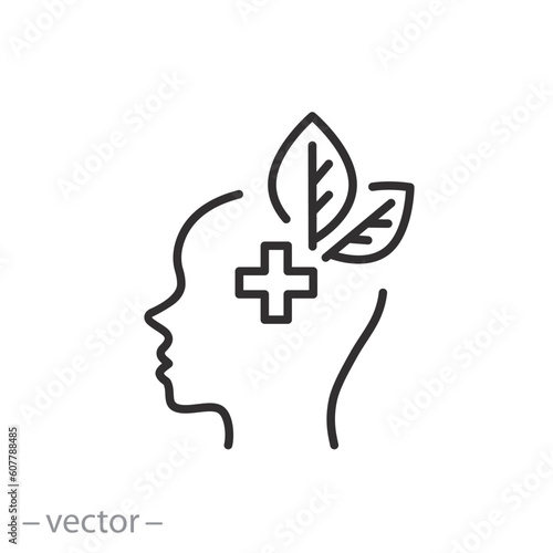 mental health icon, psychological help with treatment, self-care harmony, thin line symbol - editable stroke vector illustration