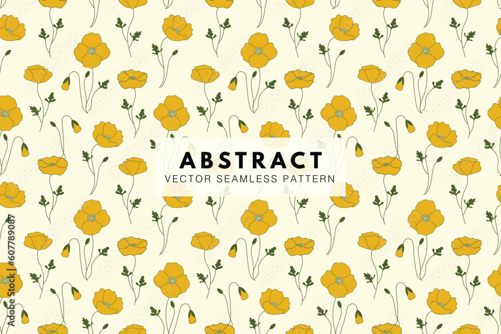 Obraz premium Poppy yellow flower abstract seamless repeat vector pattern